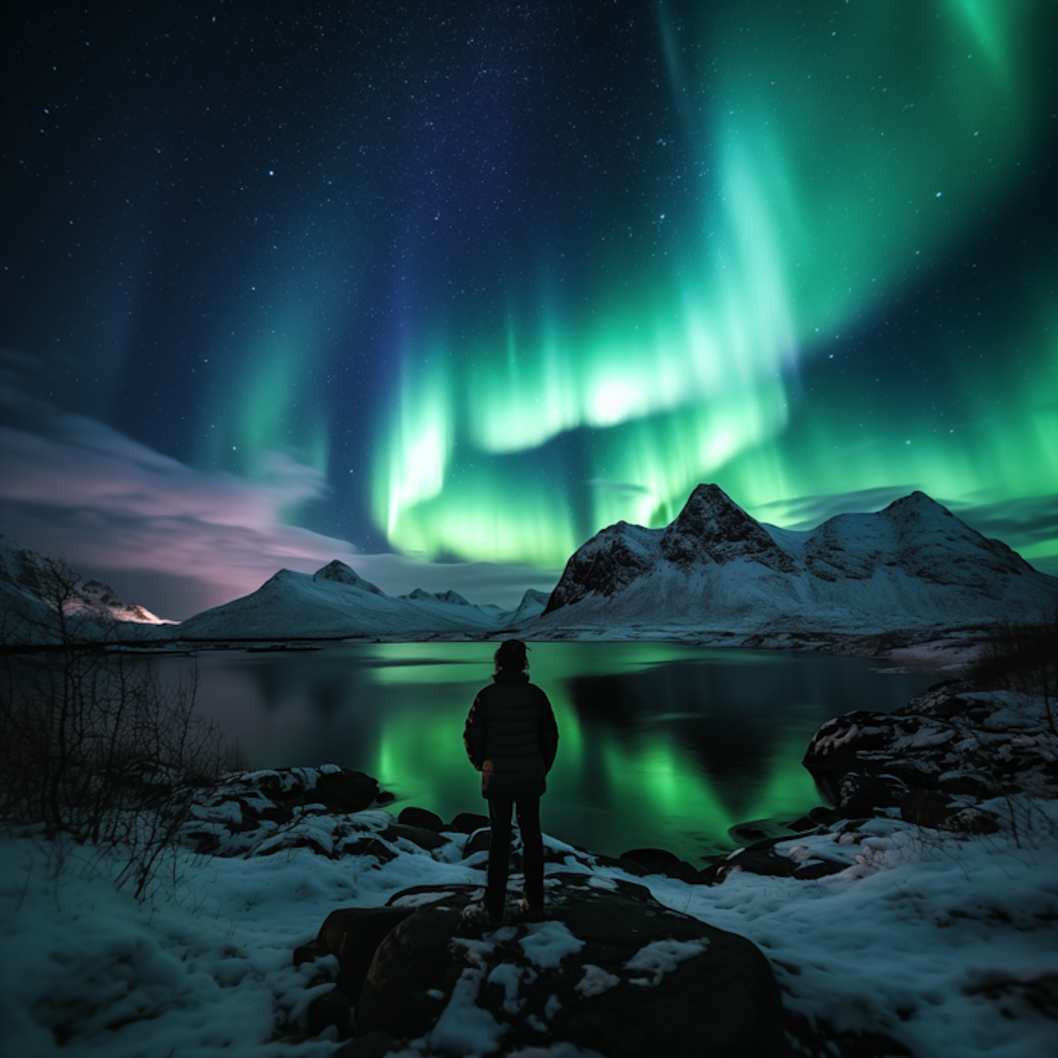 Lone Observer Amidst the Arctic Aurora