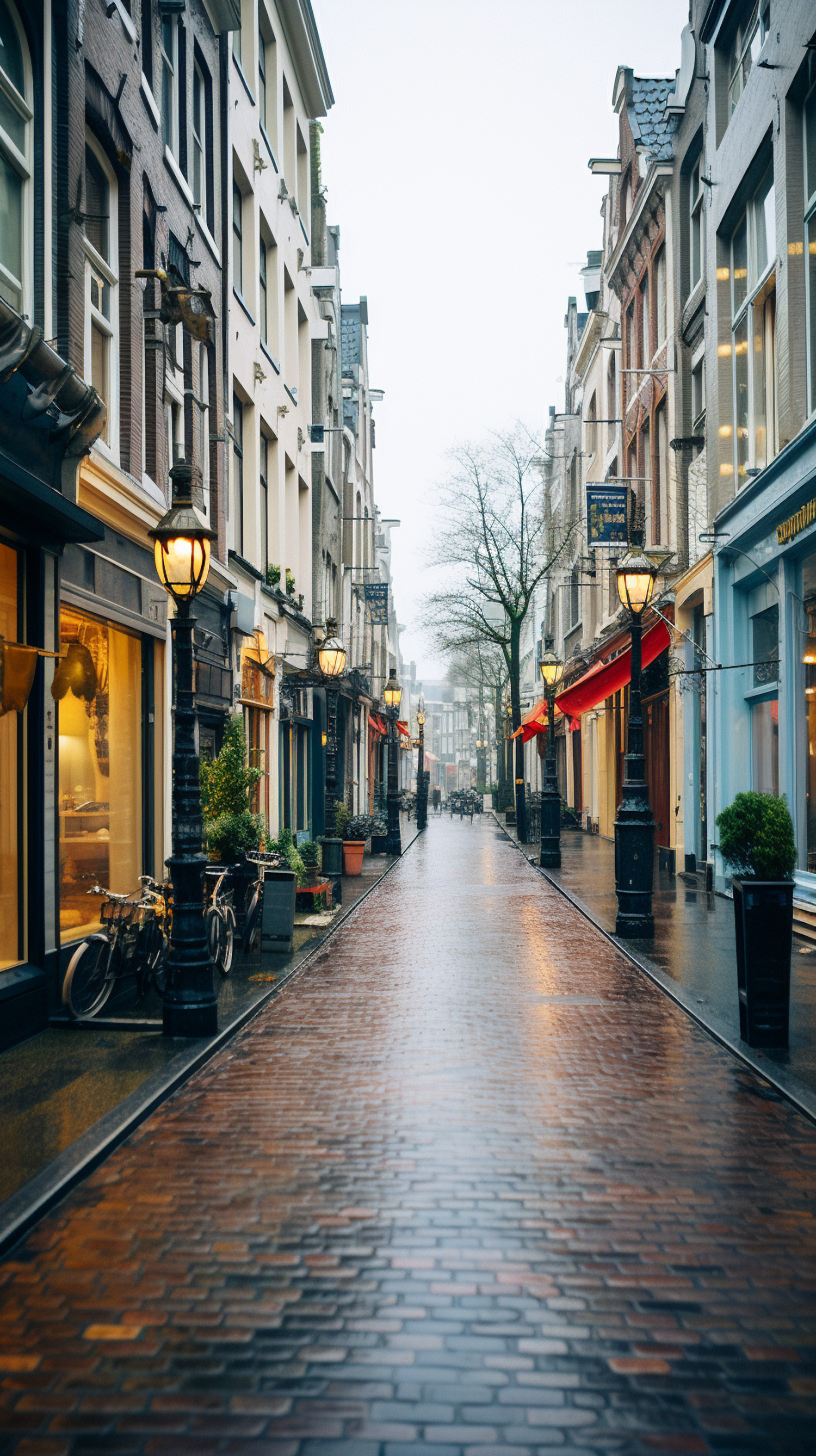 Historic European Cobblestone Street at Dusk