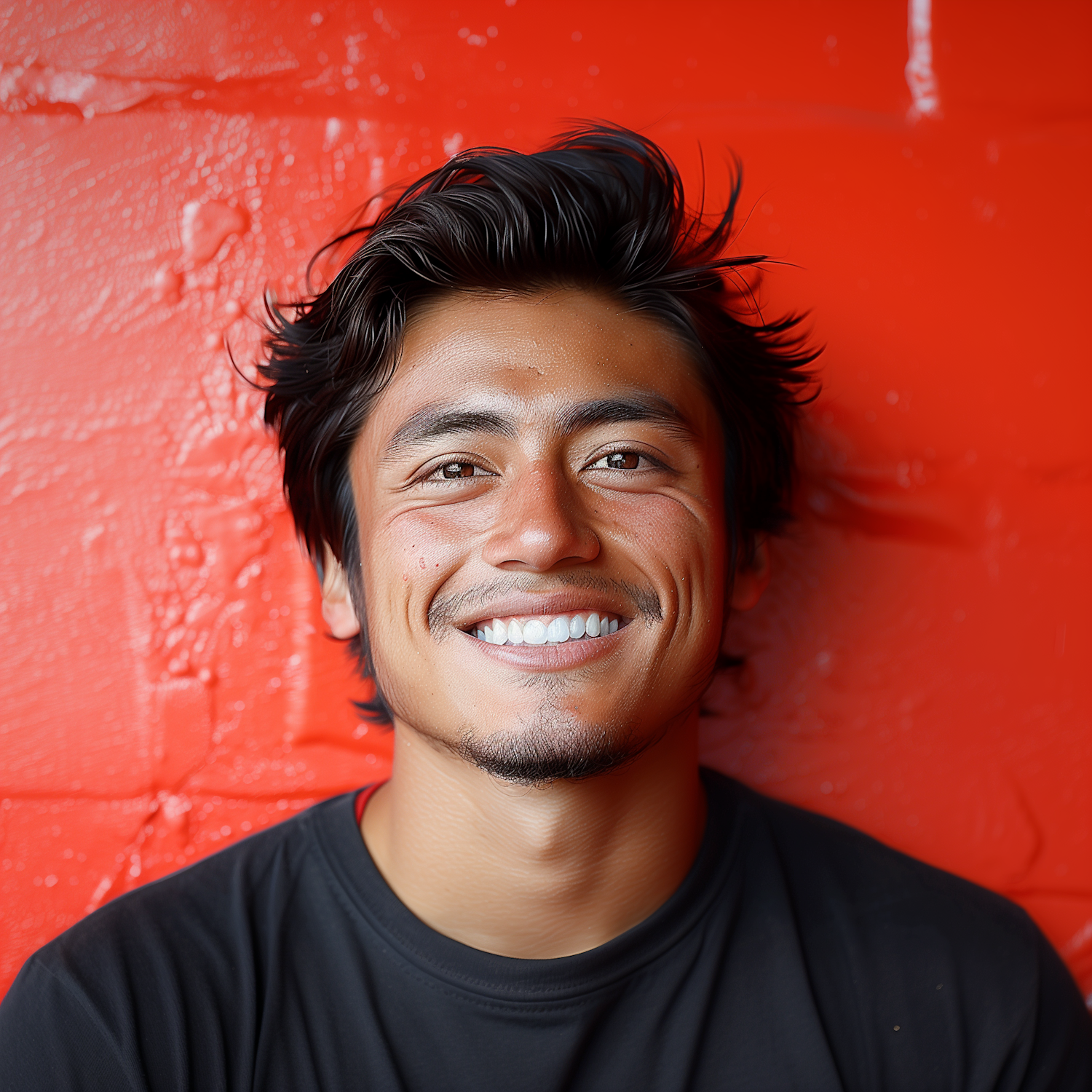 Joyful Young Man with Red Background