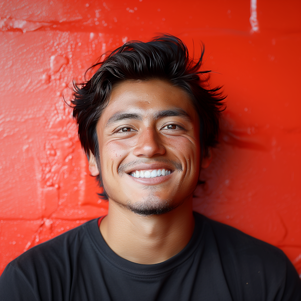 Joyful Young Man with Red Background