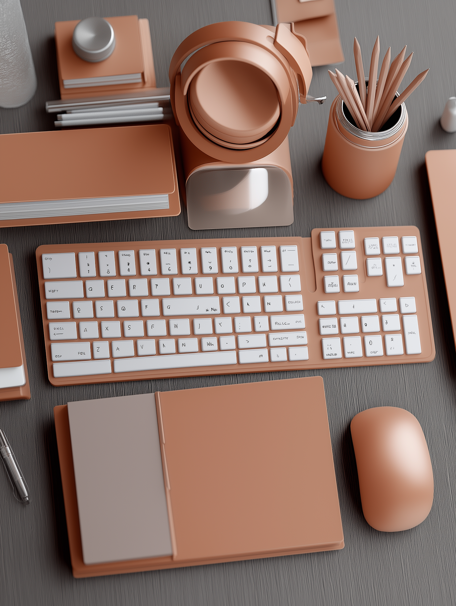 Monochrome Copper-Toned Workspace