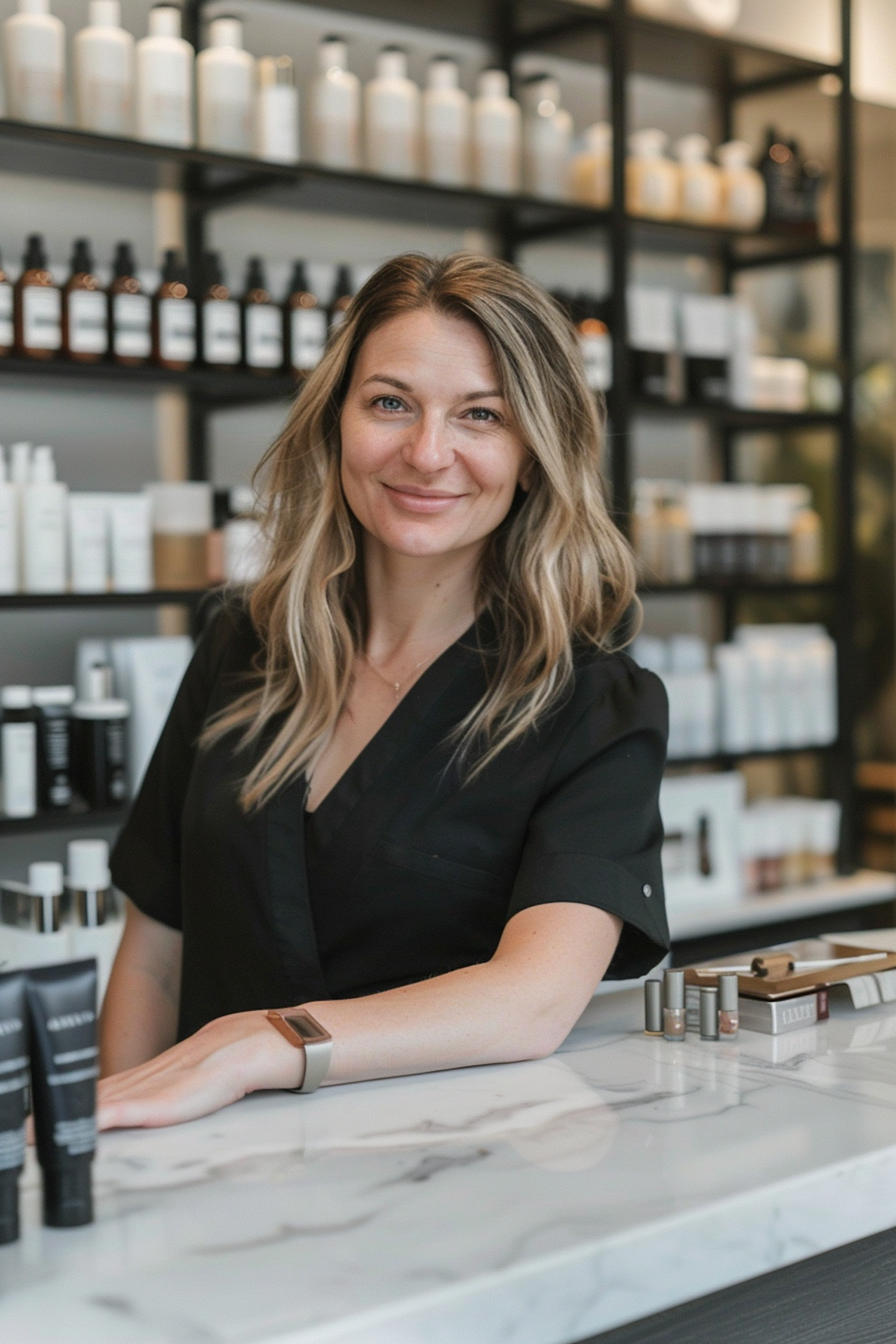 Warmly Smiling Woman at Beauty Shop