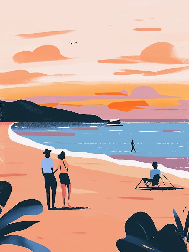 Serene Beach Sunset Illustration