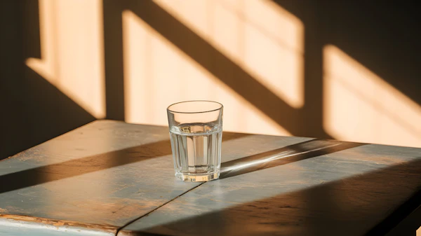 Glass on Rustic Table