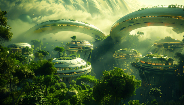 Futuristic Cityscape with Nature