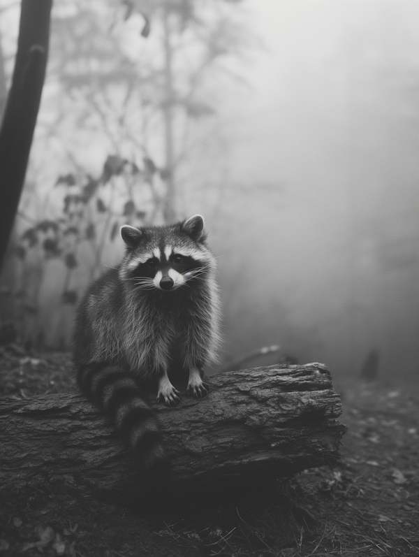 Mystic Raccoon in Misty Forest