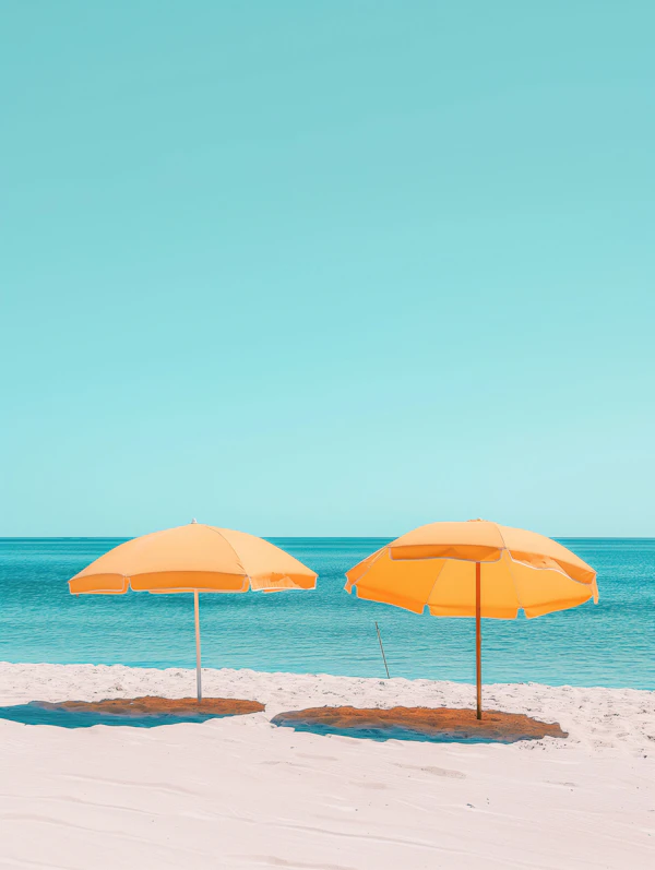 Serene Beach Scene with Yellow Umbrellas