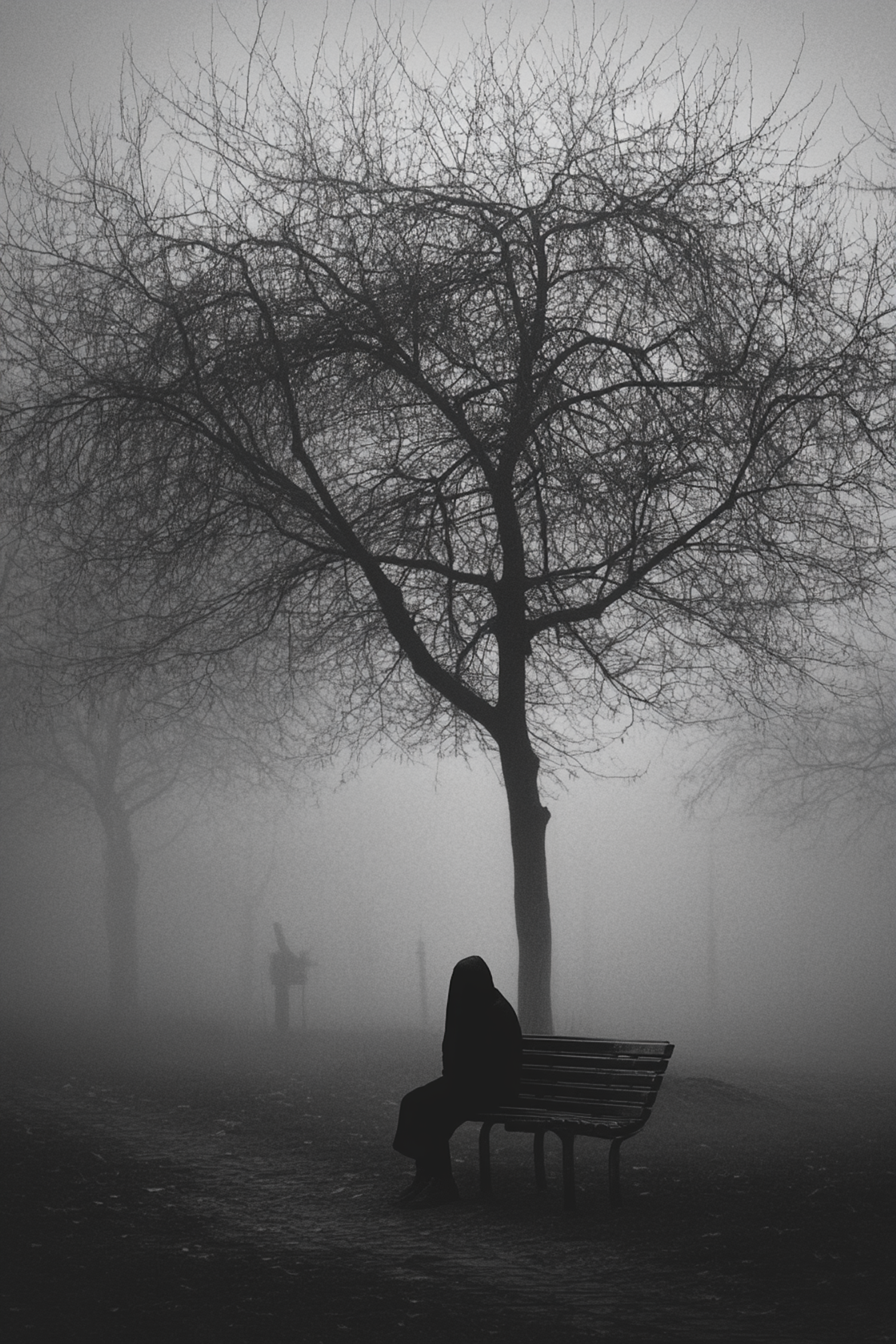 Solitary Figure in Foggy Park