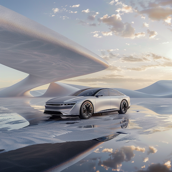 Futuristic Car in Desert Landscape