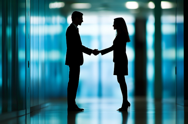 Corporate Handshake in Modern Hallway