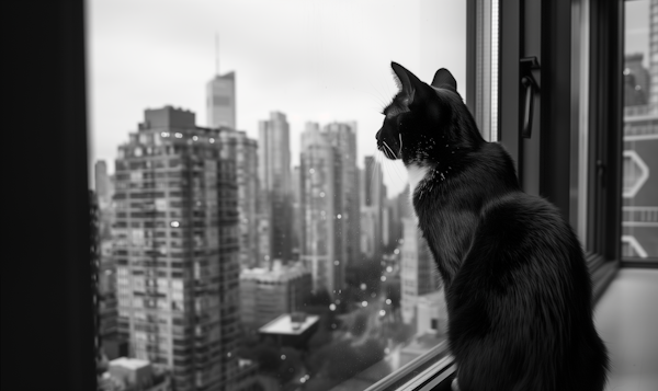 Contemplative Black Cat on a Windowsill