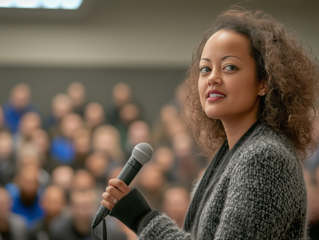 Confident Woman Speaking at Public Event