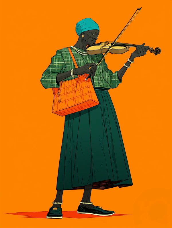 Violinist Against Orange Background