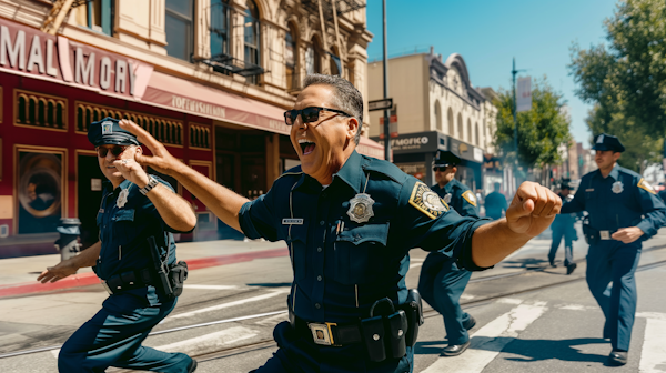 Jubilant Police Officers in Parade