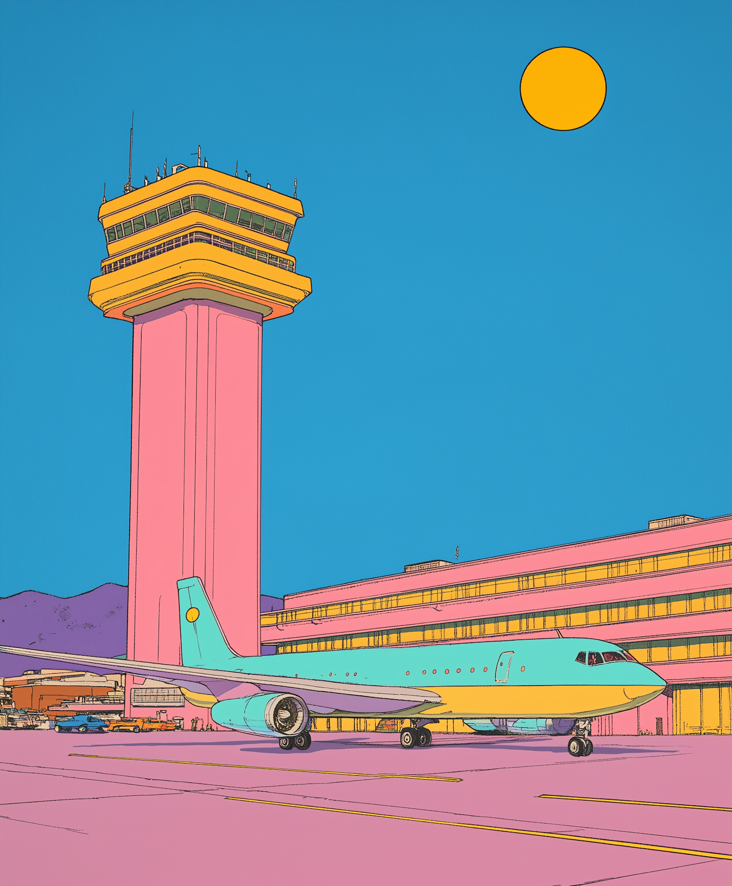 Vibrant Stylized Airport Scene