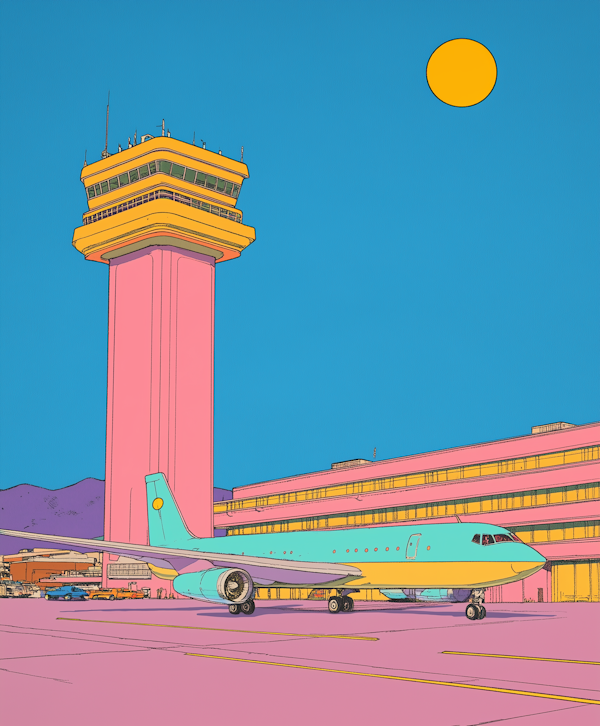 Vibrant Stylized Airport Scene