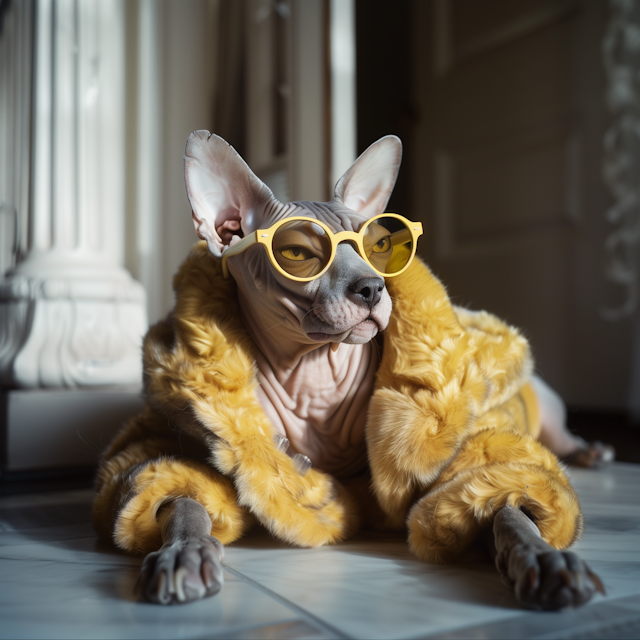 Stylish Sphynx Cat in Yellow Attire