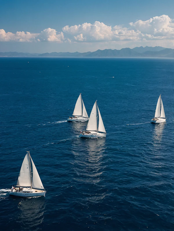 Sailboats on Blue Ocean