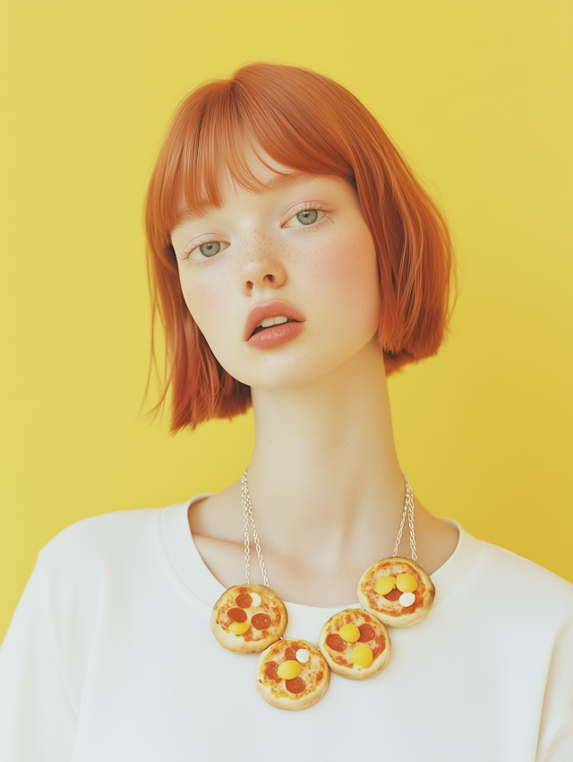 Redhead with Pizza Necklace