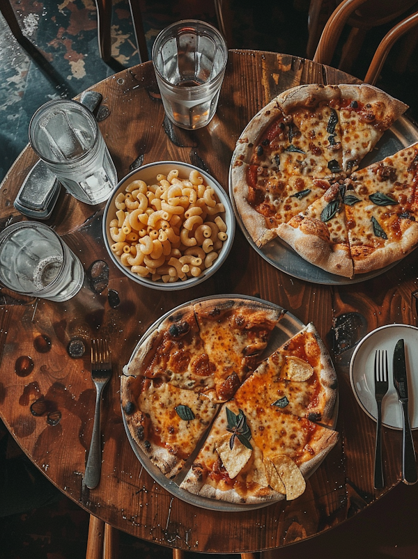 Cozy Dining Scene with Rustic Table and Food