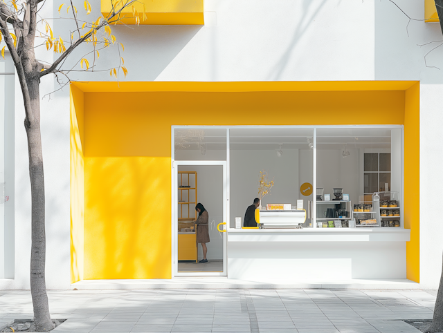 Modern Minimalist Café Storefront with Yellow Accents