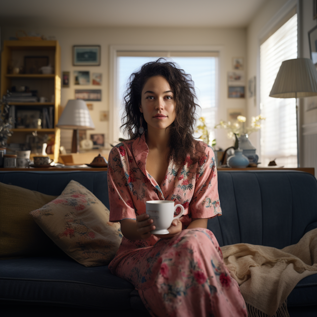 Serene Reflections of a Woman on a Cozy Sofa