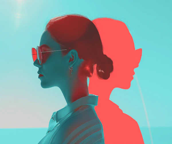 Contemplative Woman in Double Exposure