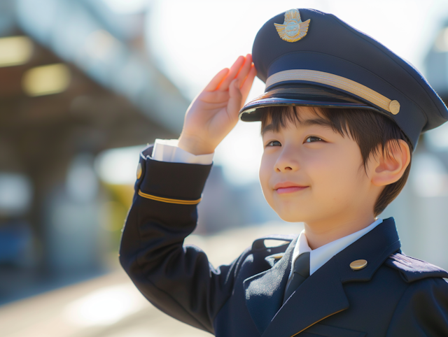 Young Child in Air Force Uniform Saluting