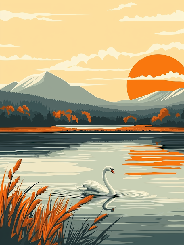 Tranquil Swan Sunset