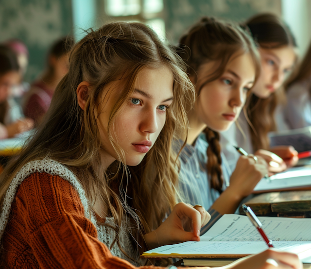 Focused Female Student in Classroom