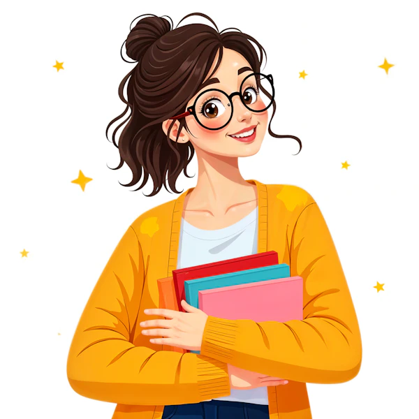 Cheerful Animated Character with Books