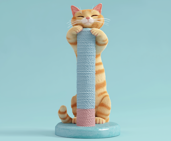 Content Cat Hugging Scratching Post