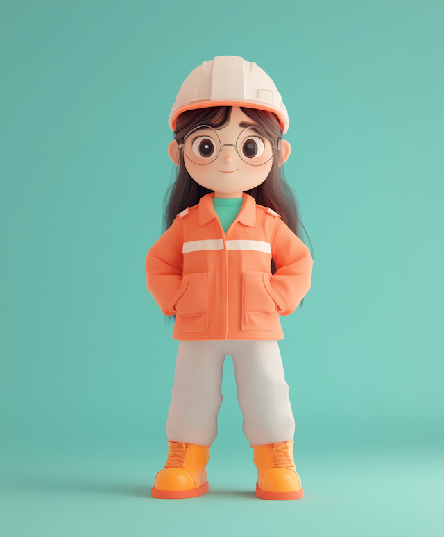 Cartoon Young Girl in Construction Attire