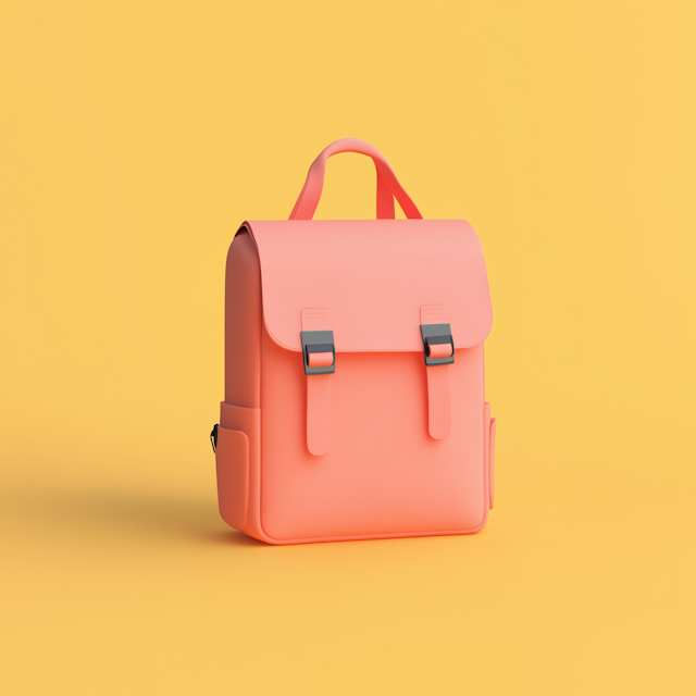 Coral Pink Backpack on Mustard Yellow Background