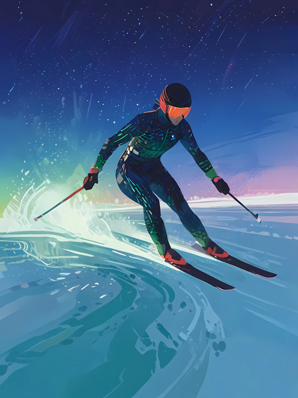 Skier Under Starry Sky