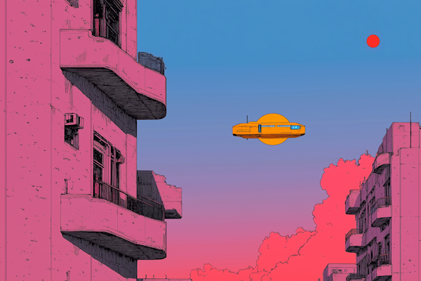 Futuristic Urban Scene with Flying Vehicle