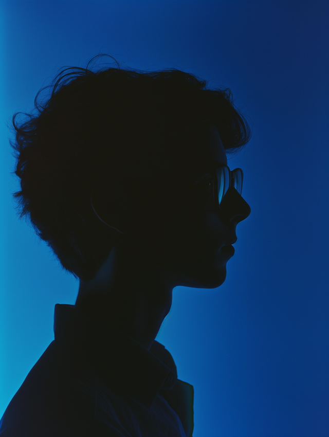 Contemplative Youth Silhouette Against Blue