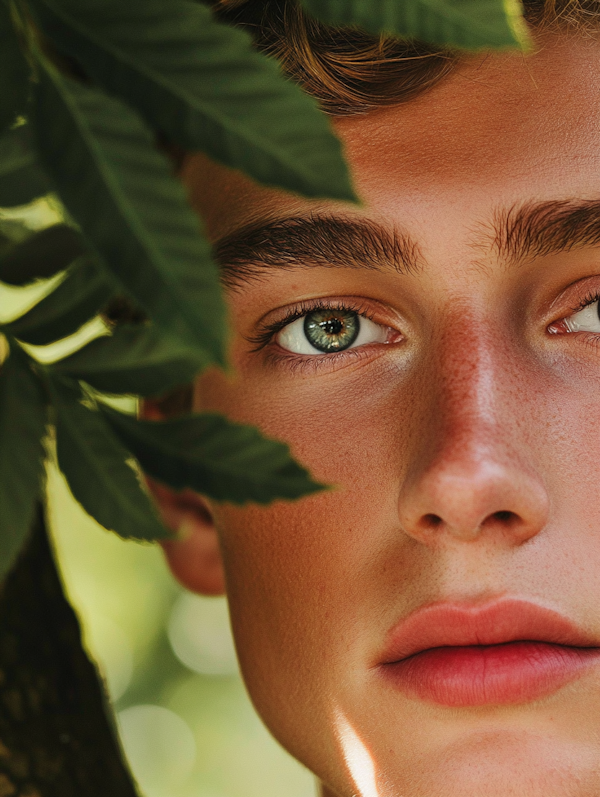 Close-up of a Face with Blue-Green Eye