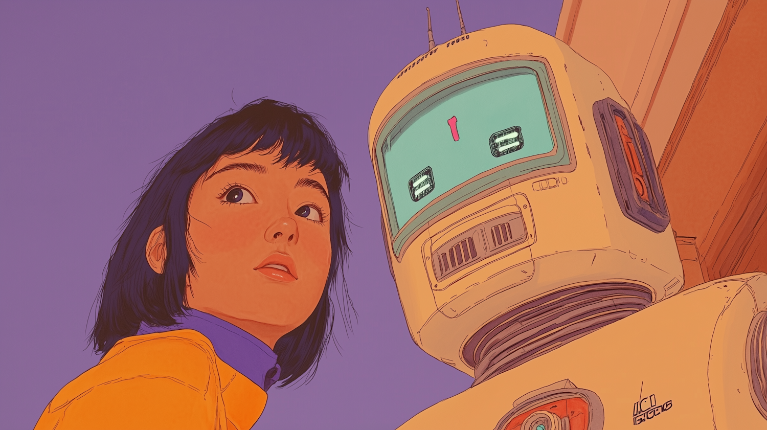 Contemplative Youth with Retro Robot