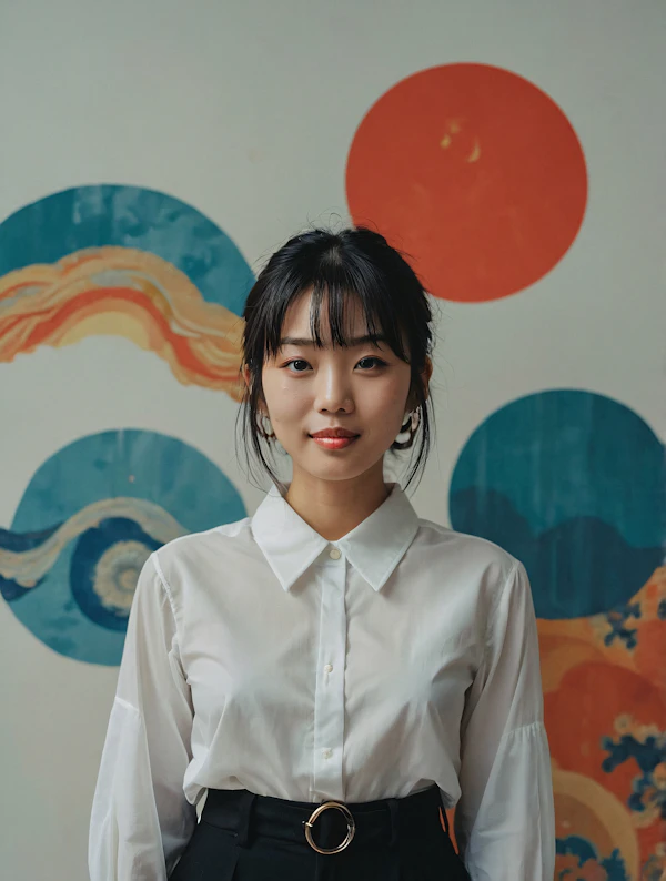 Young Woman with Abstract Art Background