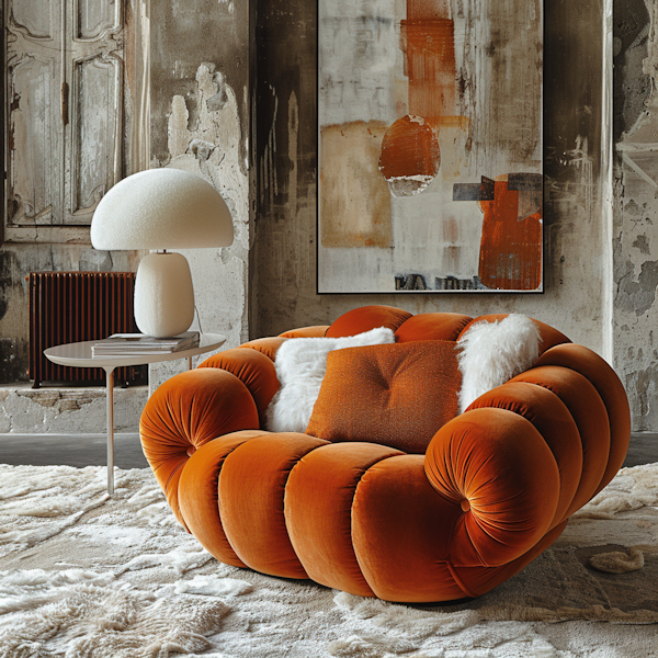 Chic Industrial Interior with Orange Armchair