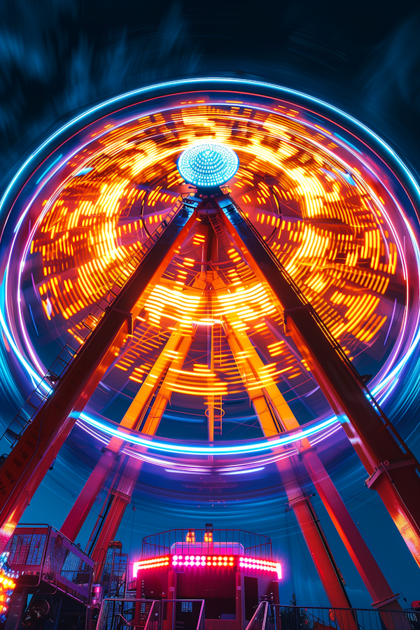 Neon-Lit Ferris Wheel at Night