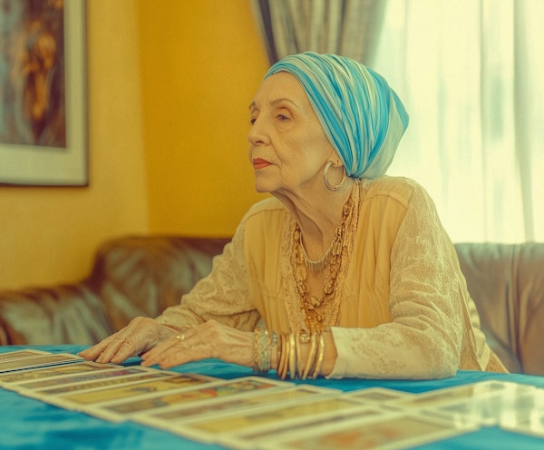 Elderly Woman Reading Tarot Cards