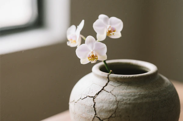 Orchid in Rustic Vase