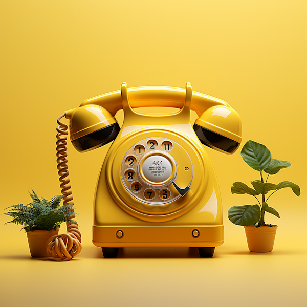 Yellow Vintage Telephone with Monochromatic Backdrop