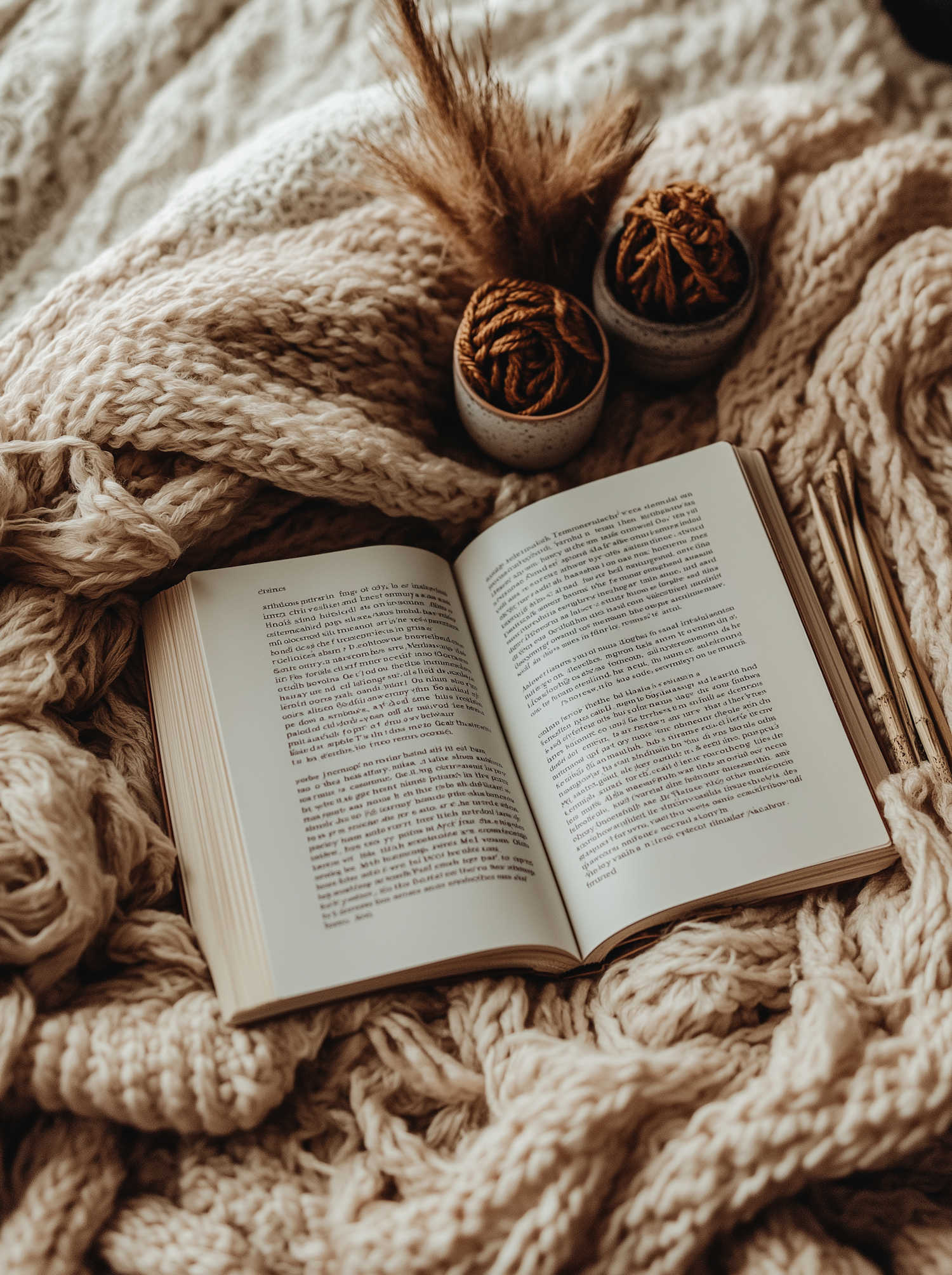 Cozy Reading and Knitting Scene