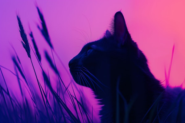 Contemplative Cat Against Magenta-Purple Gradient