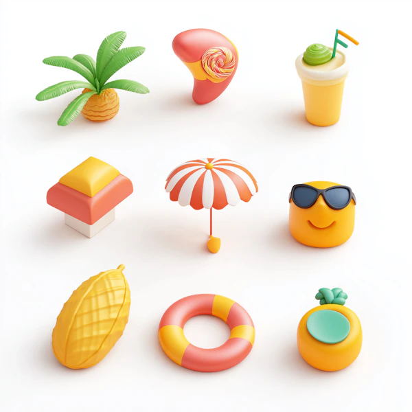 Summer 3D Icon Grid