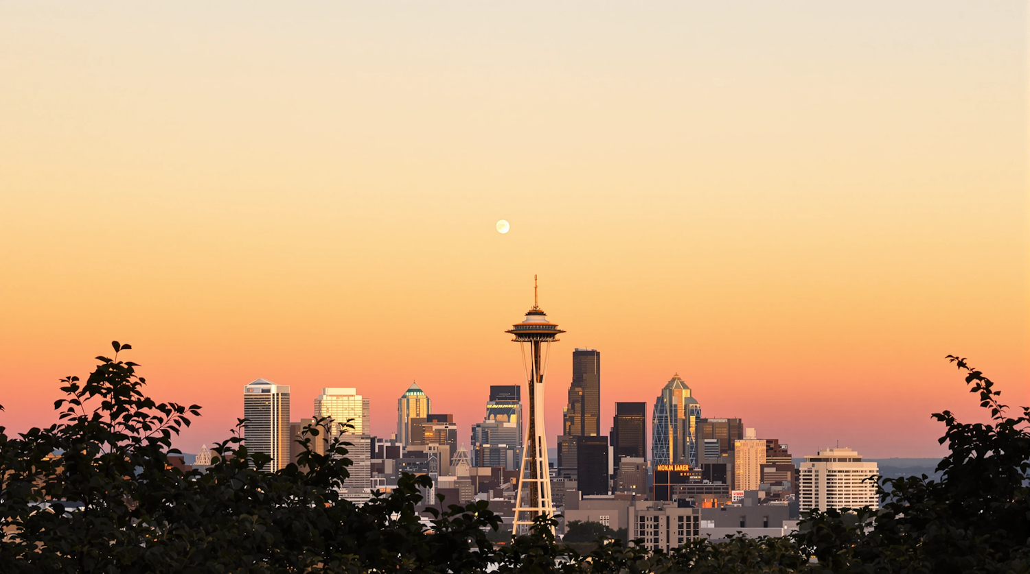 Cityscape at Sunset with Space Needle