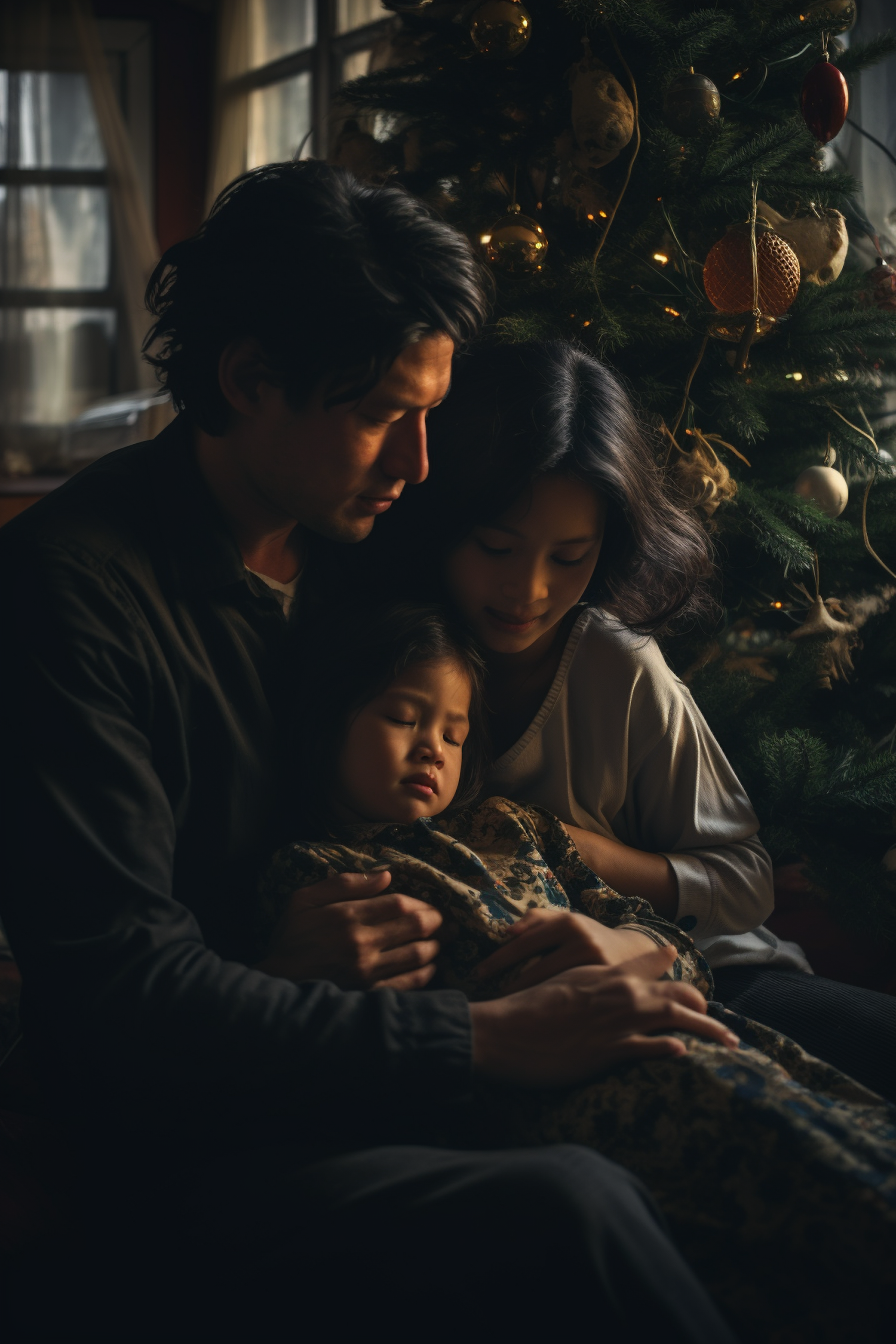 East Asian Family's Tender Christmas Moment